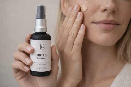 BB Cream con FPS Fringilla Organic Boutique aplicada sobre el rostro para unificar el tono de la piel con acabado natural y luminoso